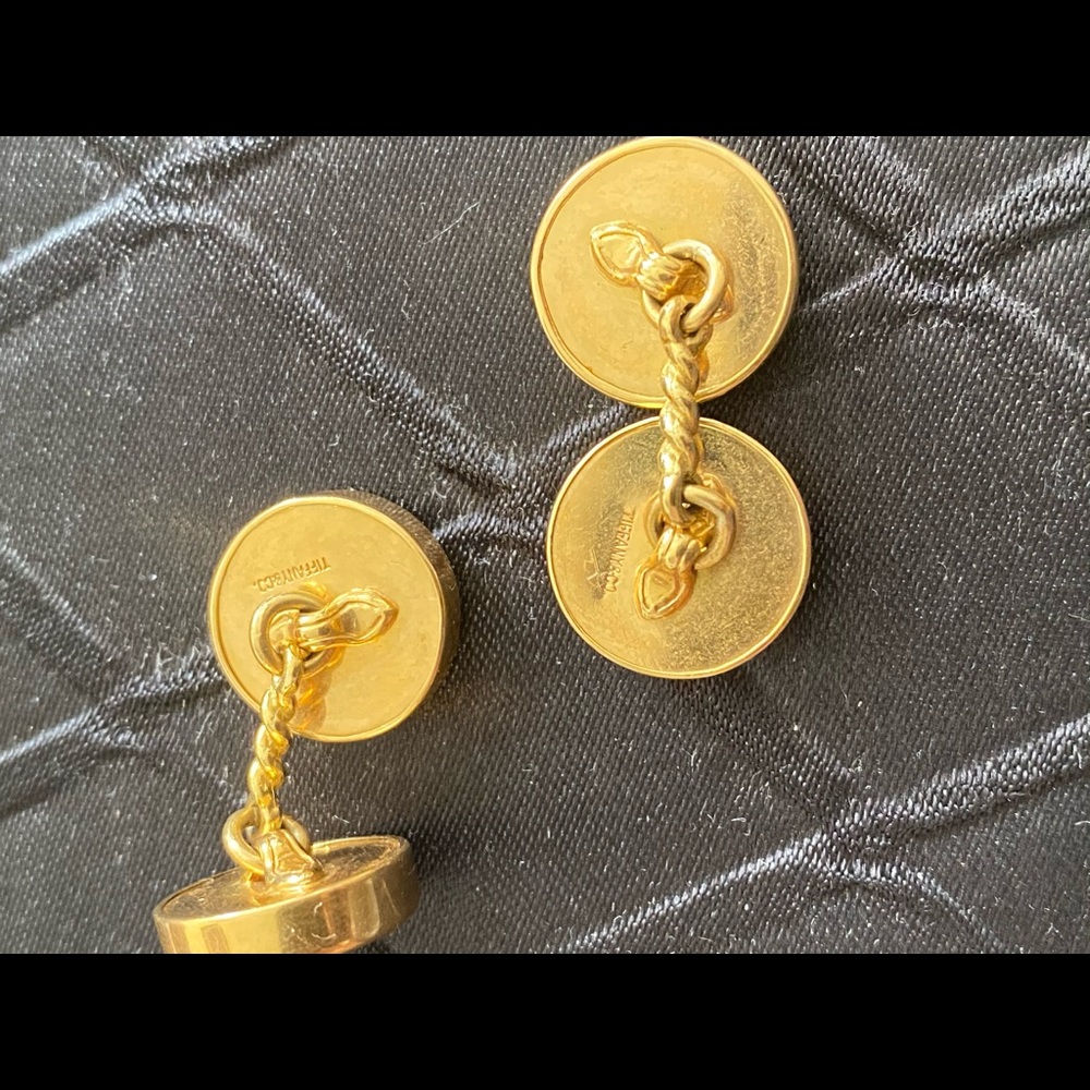 18k Yellow Gold Tiffany & Co.Onyx Button Cufflinks - Picture 5 of 5
